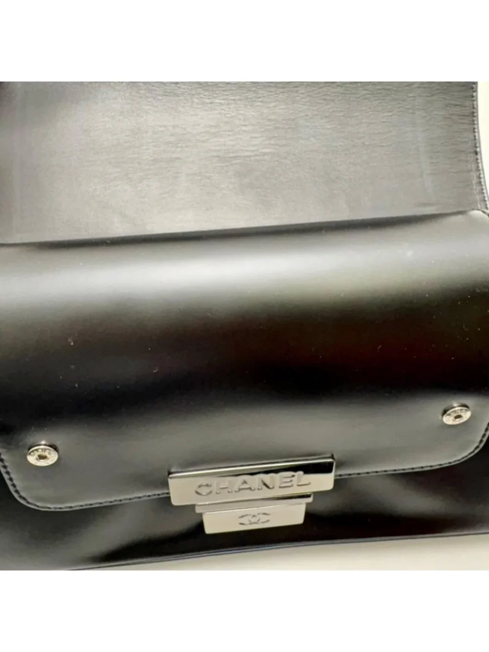 Chanel Choco Bar Chain Shoulder Black Silver Calfskin Bag